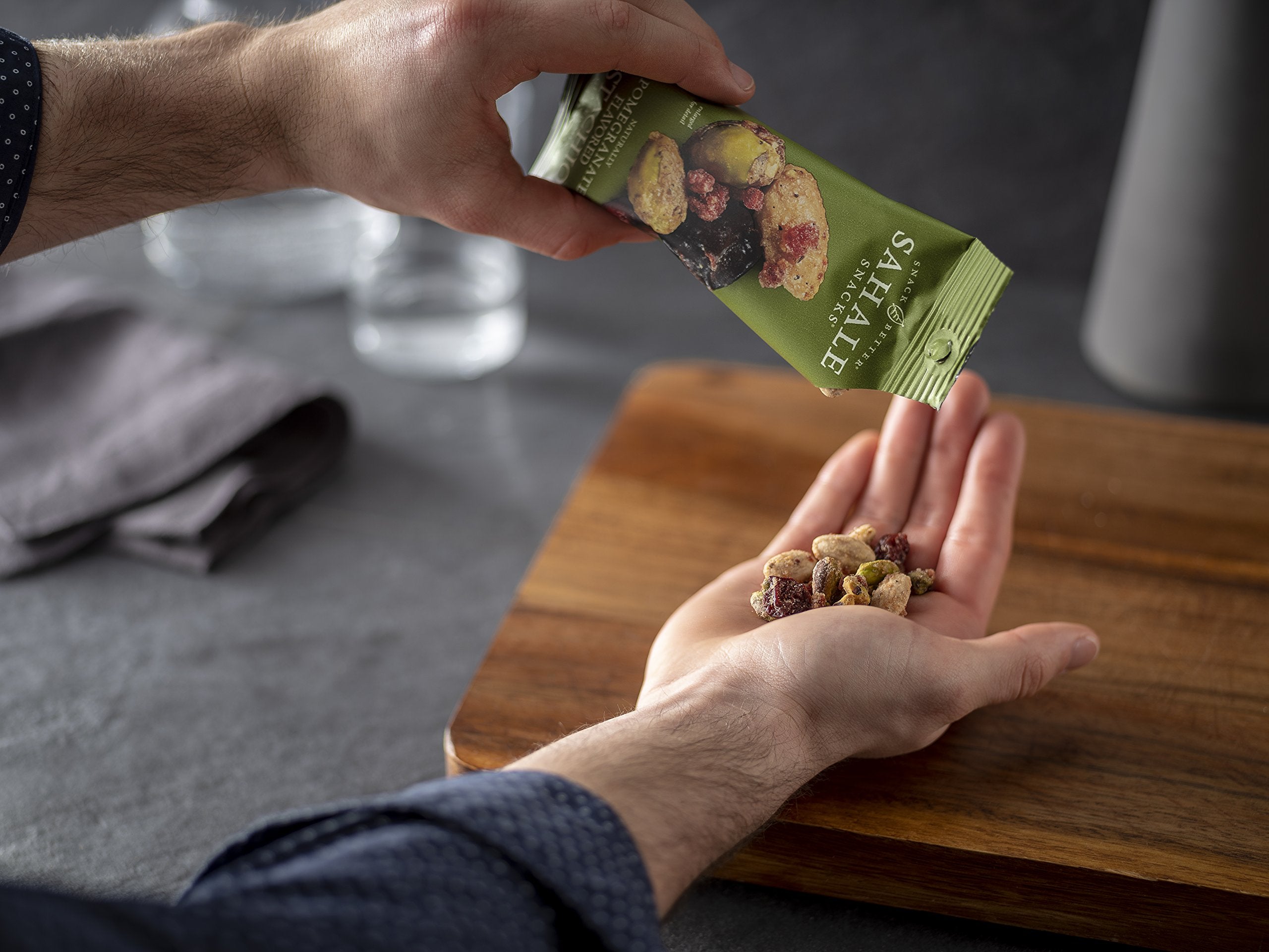 Assorted dried fruits and nuts from Sahale Snacks in the glaze mix on a counter