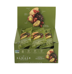 Close-up of Sahale Snacks ingredients highlighting pistachios, cherries, and glaze