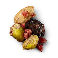 Packaging and pouches of Sahale Snacks Pomegranate Flavored Pistachios Glazed Mix for portability