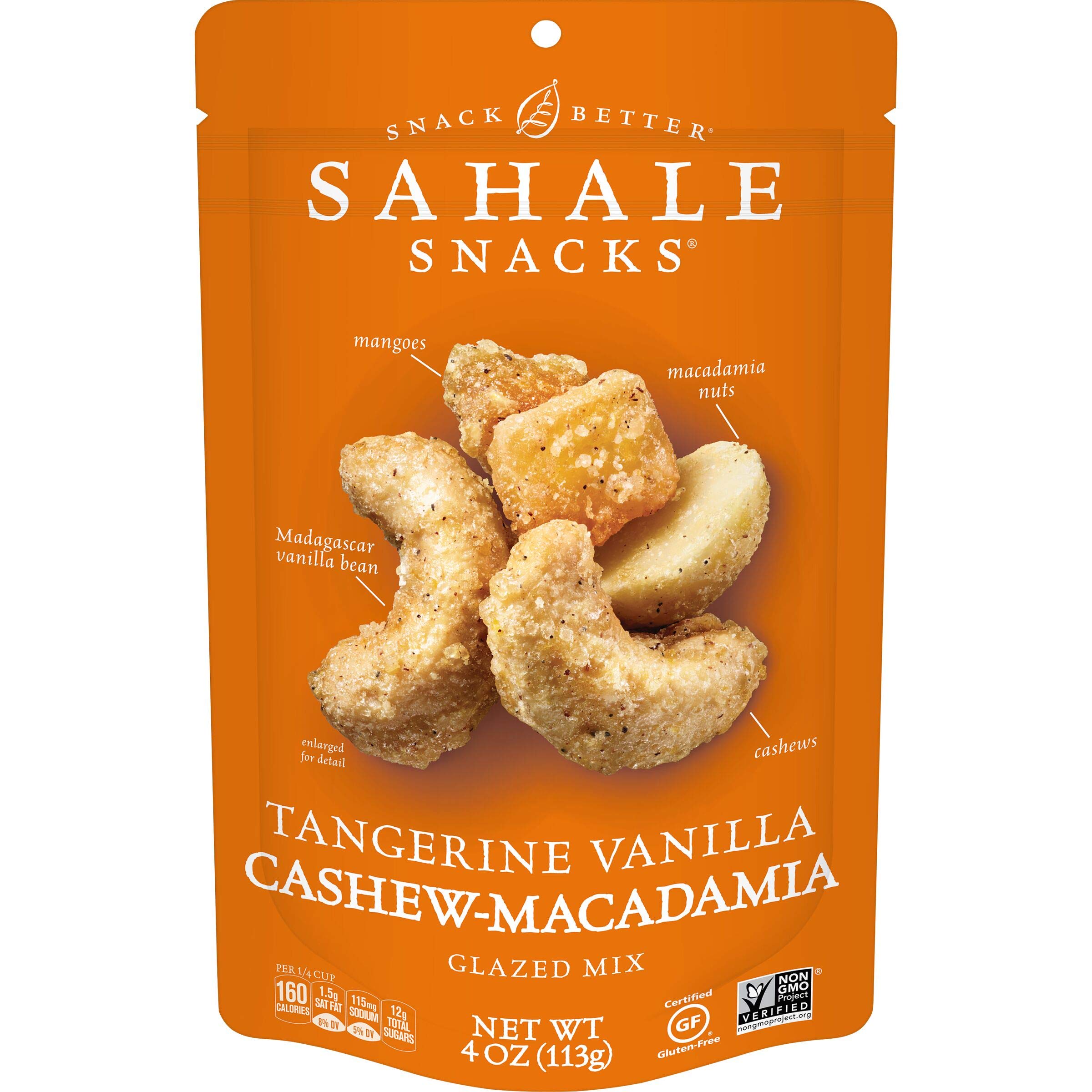 Sahale Snacks Tangerine Vanilla Glazed Mix pouch front view for on-the-go snacking