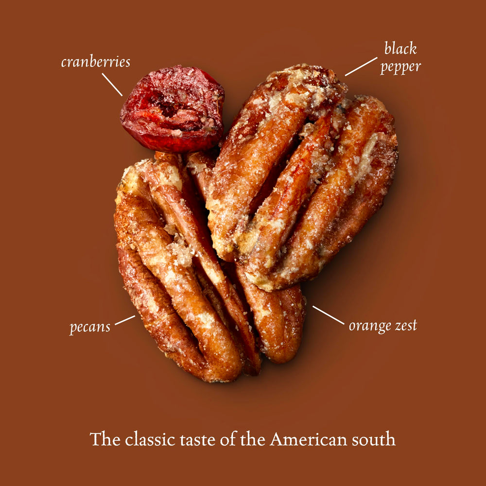 Orange zest visible in Valdosta Pecans Glazed Mix.