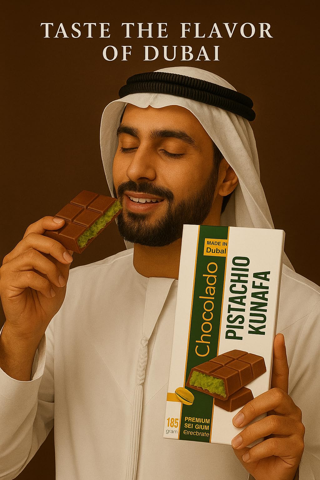 Saifsmart Chocolado Dubai Pistachio Kunafa Bar packaging for gifting