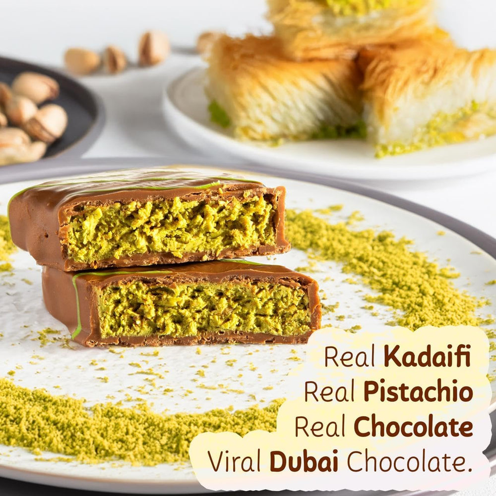 Saifsmart Chocolado Dubai Pistachio Kunafa Bar pistachios hand harvested kernels flavor