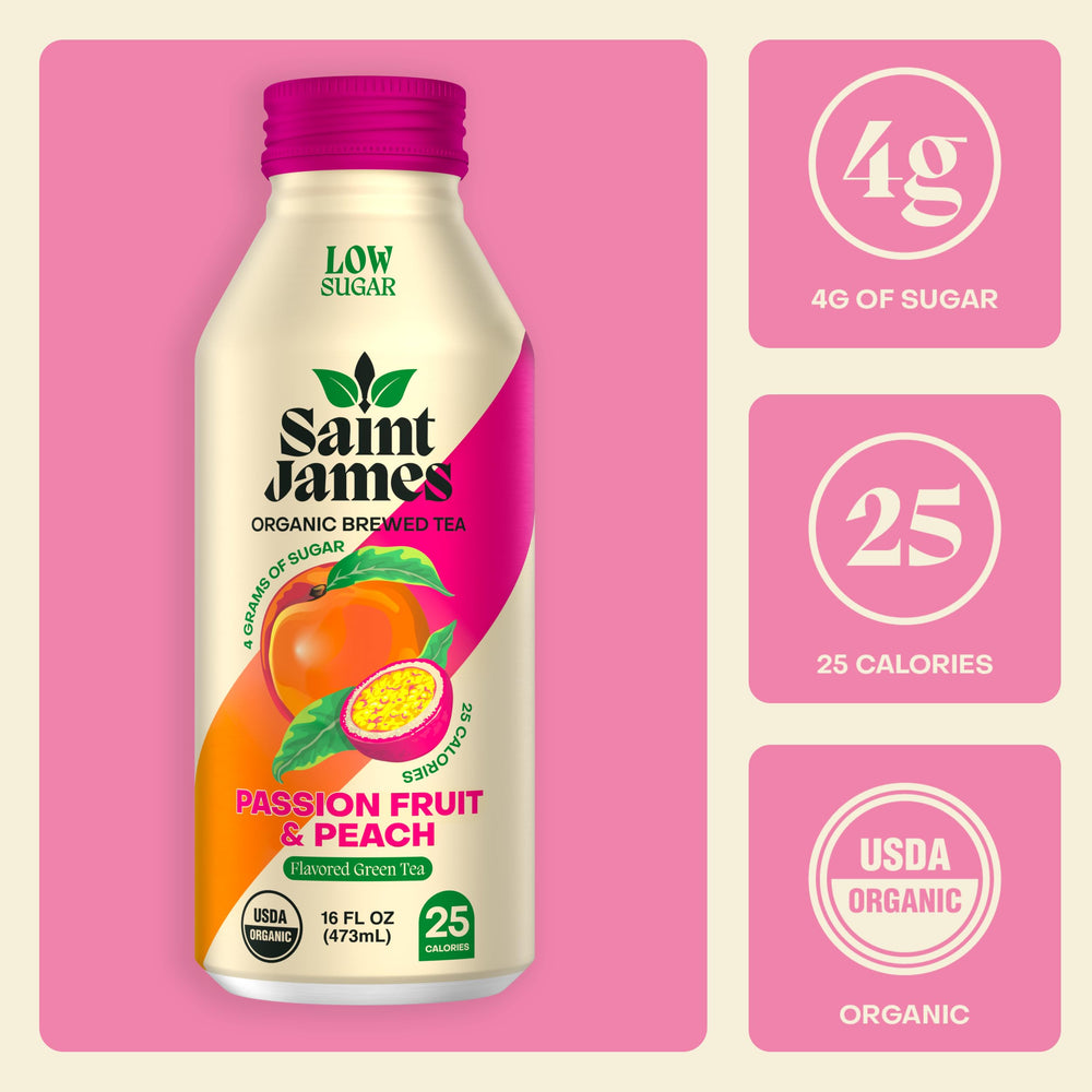 Saint James Iced Tea aluminum-packaging bottle emphasizes sustainable packaging and freshness.