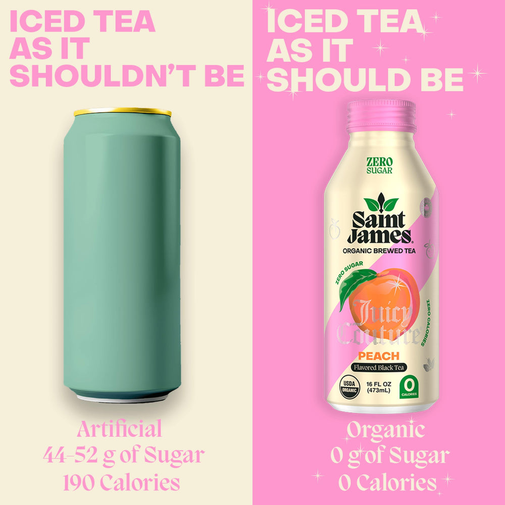 Saint James Juicy Couture Juicy Peach 12-pack carton on display, stylish collab.