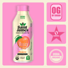 Saint James Juicy Couture Juicy Peach aluminum packaging emphasizes sustainability and freshness.
