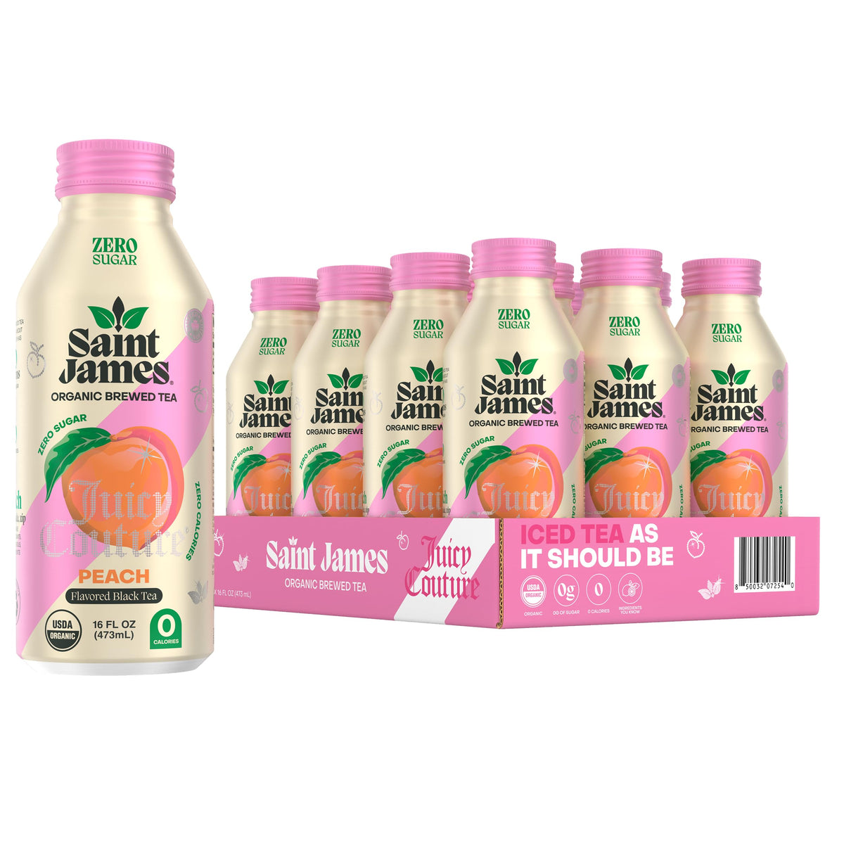 Saint James Juicy Couture Juicy Peach bottle ready for refreshment on the go.