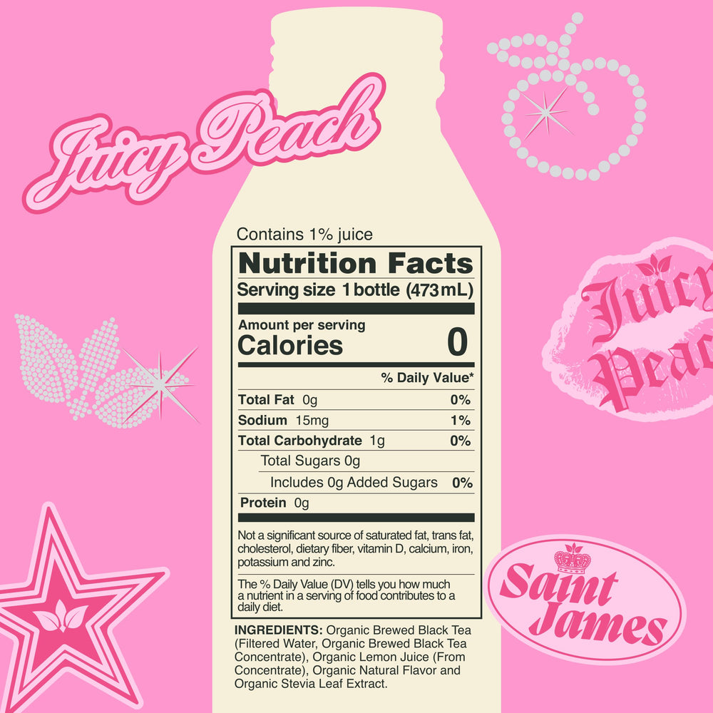 Saint James Juicy Couture Juicy Peach can, chilled and ready to sip.