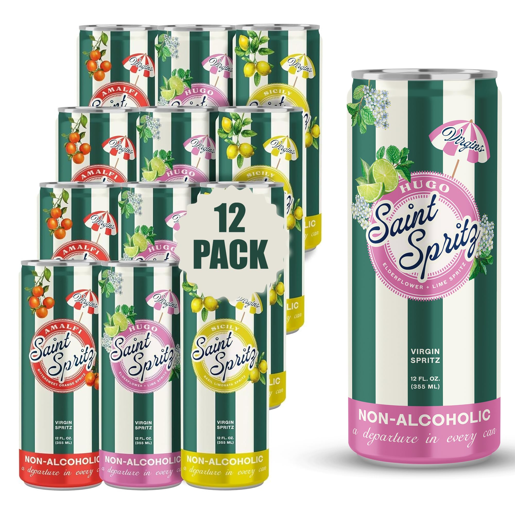 Saint Spritz Virgins Amalfi citrus can showcases refreshing balance for sunny days.