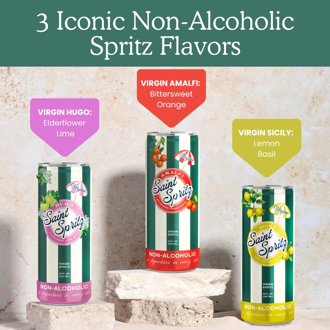 Saint Spritz Virgins sparkling mocktails pack provides zero-alcohol sipping option for any occasion.