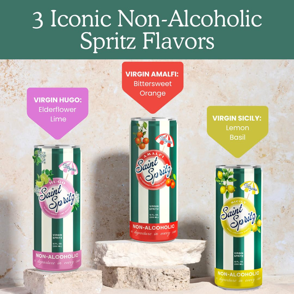Saint Spritz Virgins sparkling mocktails pack provides zero-alcohol sipping option for any occasion.