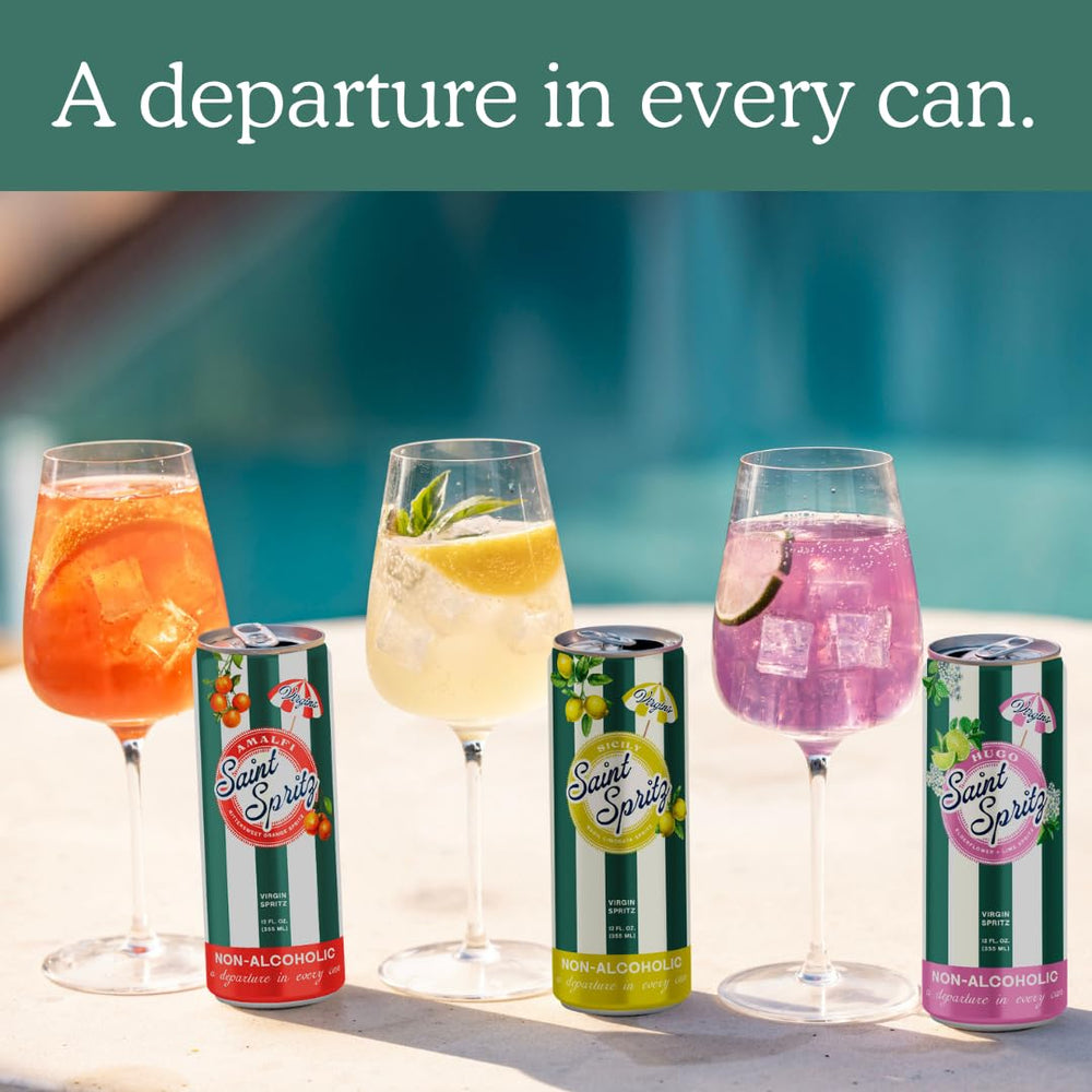 Saint Spritz Virgins variety-pack display invites sharing and gifting among friends and family.