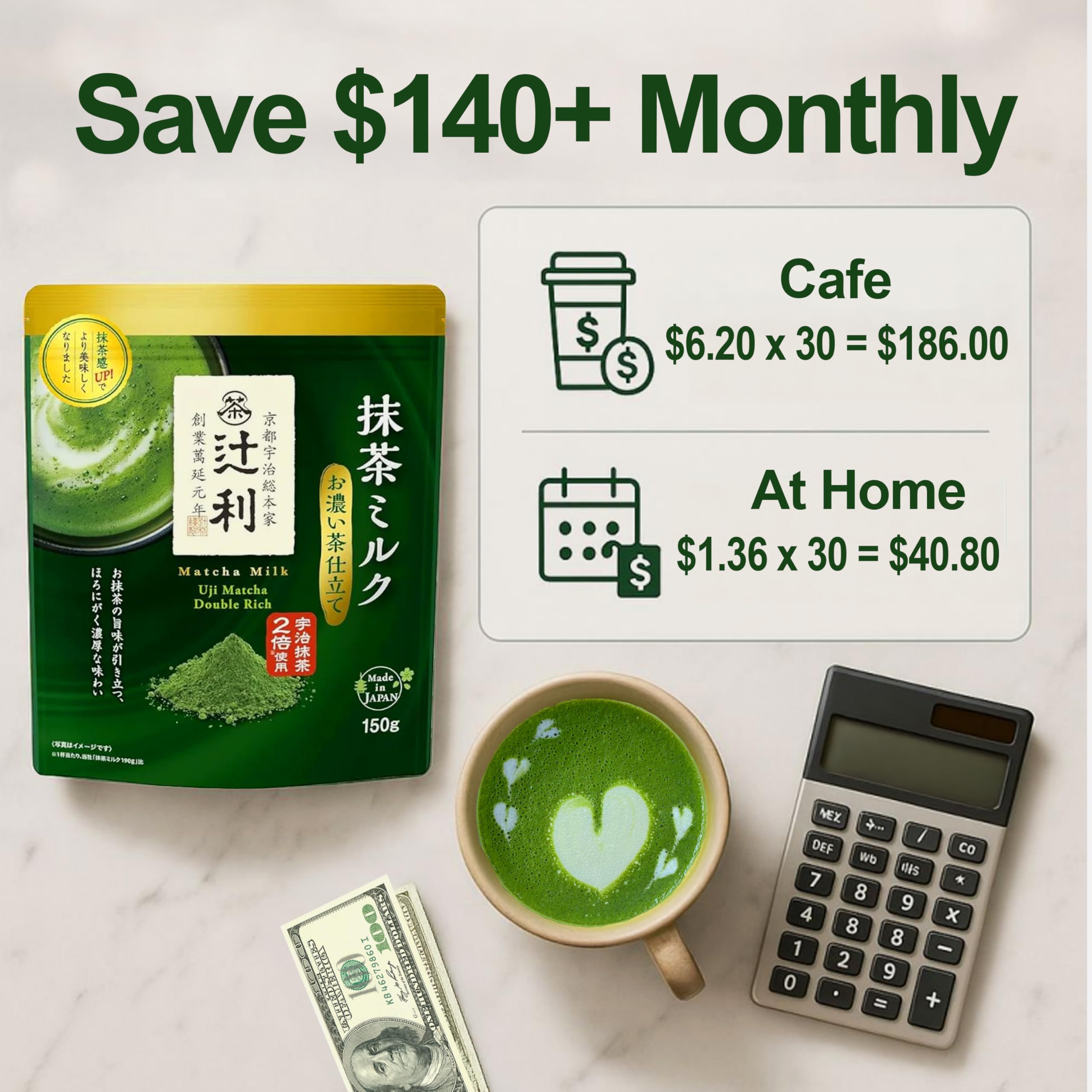 Sakura Box resealable bag maintains freshness and portability of matcha powder.
