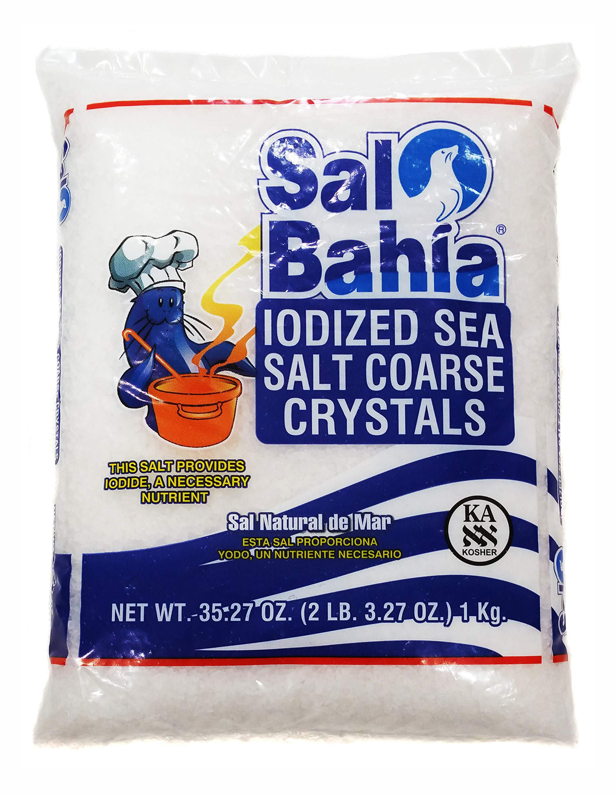 Sal Bahia iodized sea salt coarse crystals for flavor enhancement.