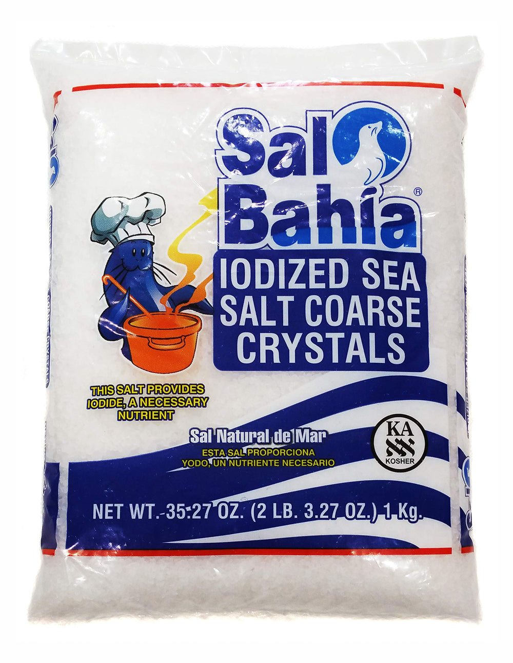 Sal Bahia iodized sea salt coarse crystals for flavor enhancement.