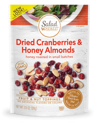 Salad Pizazz! almond toppings honey-roasted cranberries in a resealable bag for freshness.