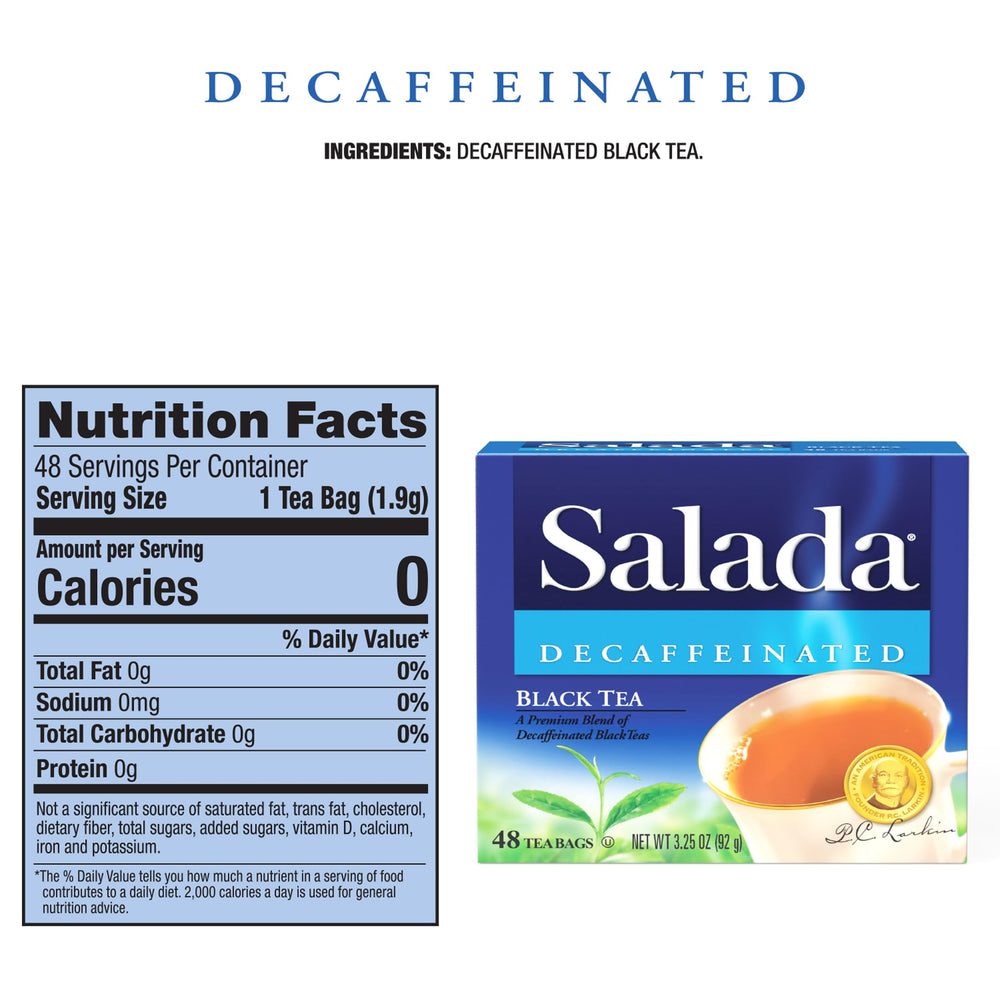 Salada decaffeinated black tea bags ideal for hot or iced tea.