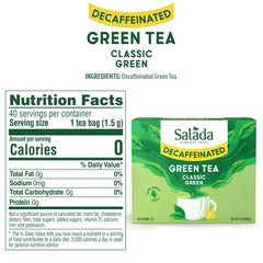 Salada decaf green tea bags ready to steep hot or cold for a smooth cup.