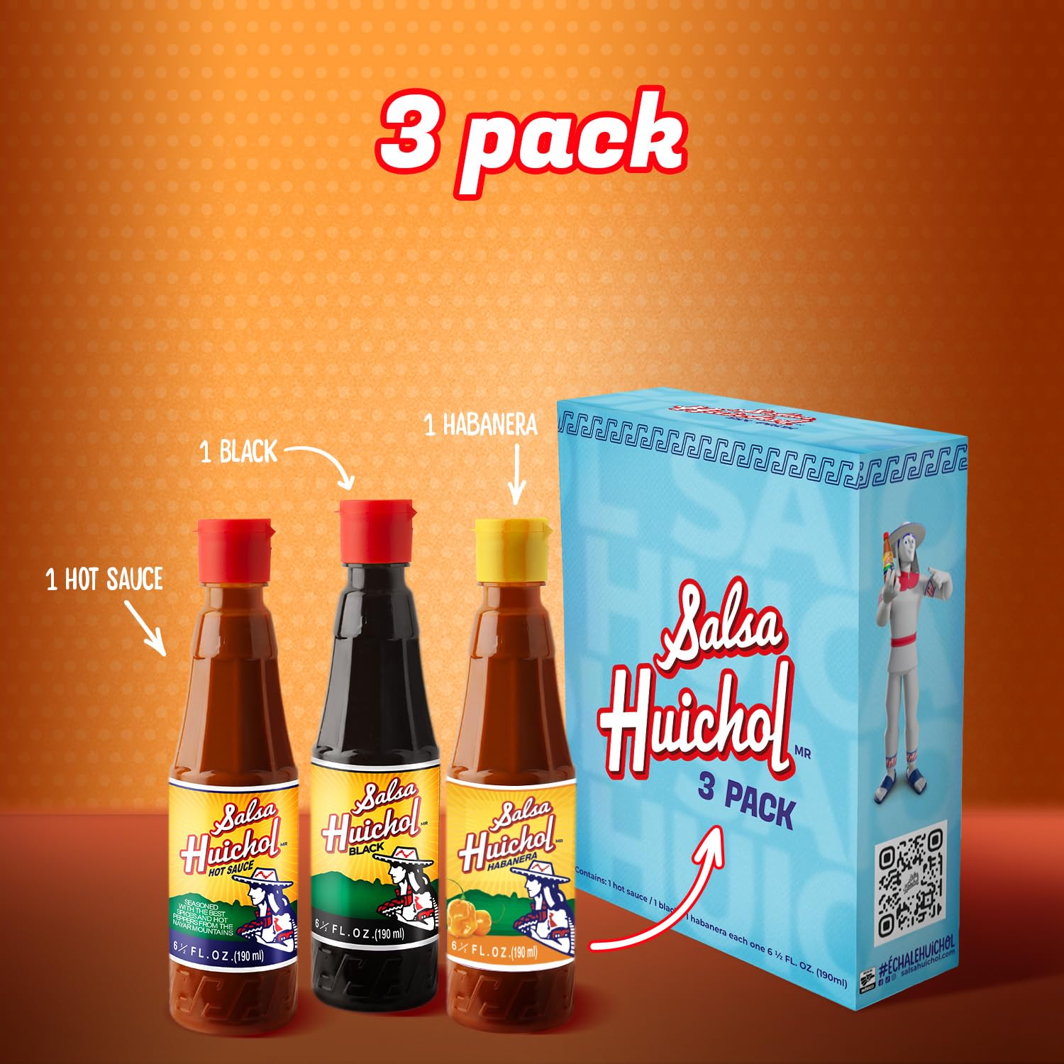 Salsa Huichol Habanera bottle delivers bright heat for chips and tacos.