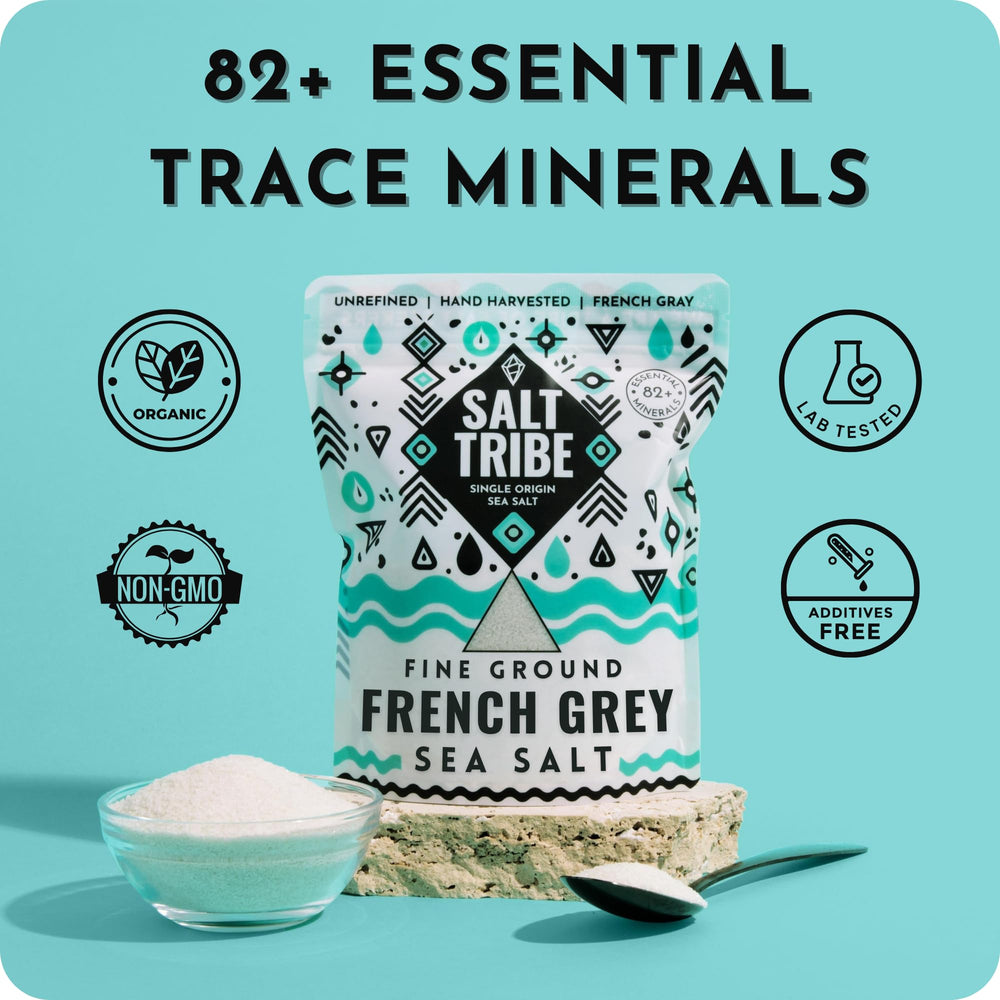 Salt Tribe 82-minerals-detail highlights mineral-rich profile ideal for hydration and flavor enhancement.