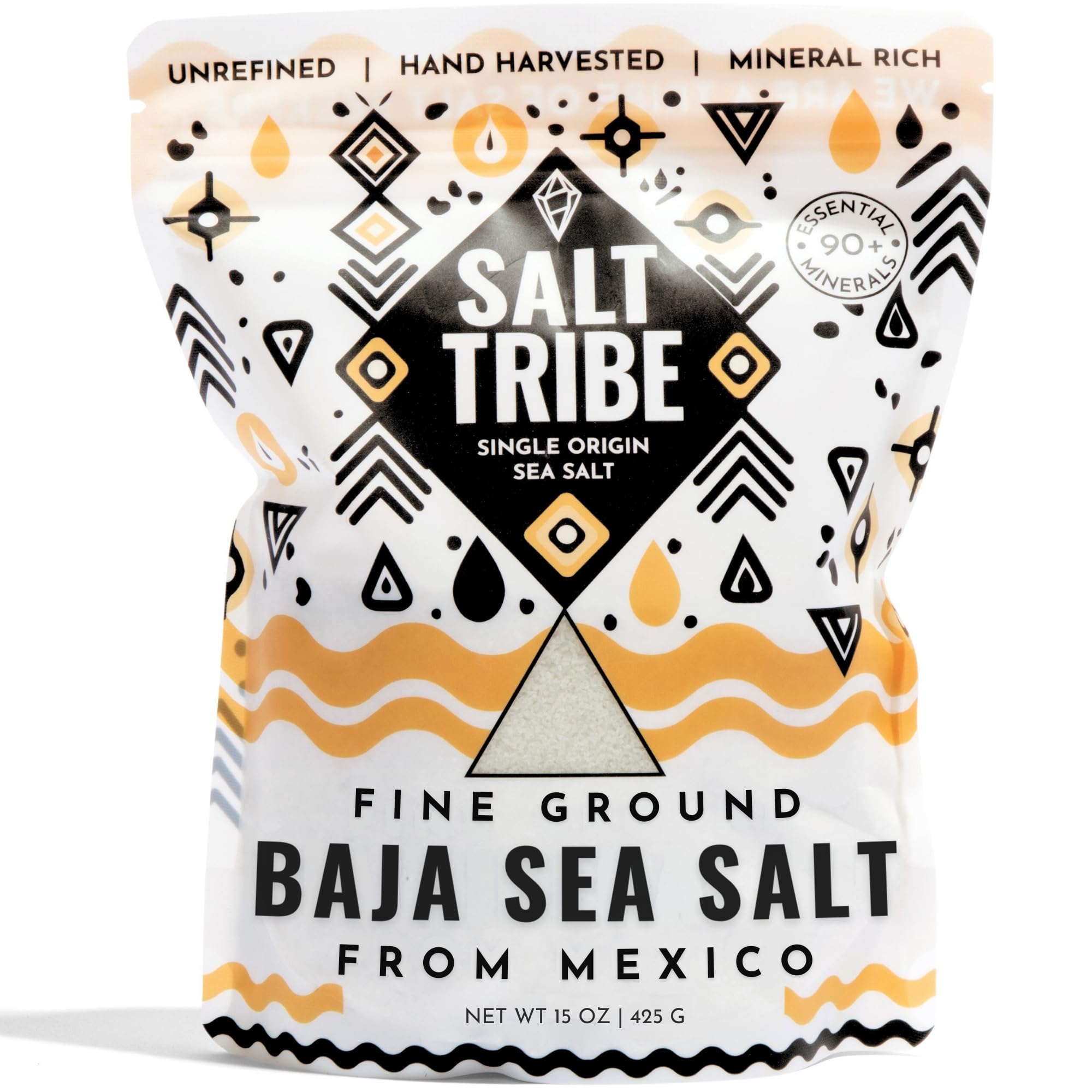 Salt Tribe Baja Sea Salt bag shows unrefined mineral-rich salt for cooking.