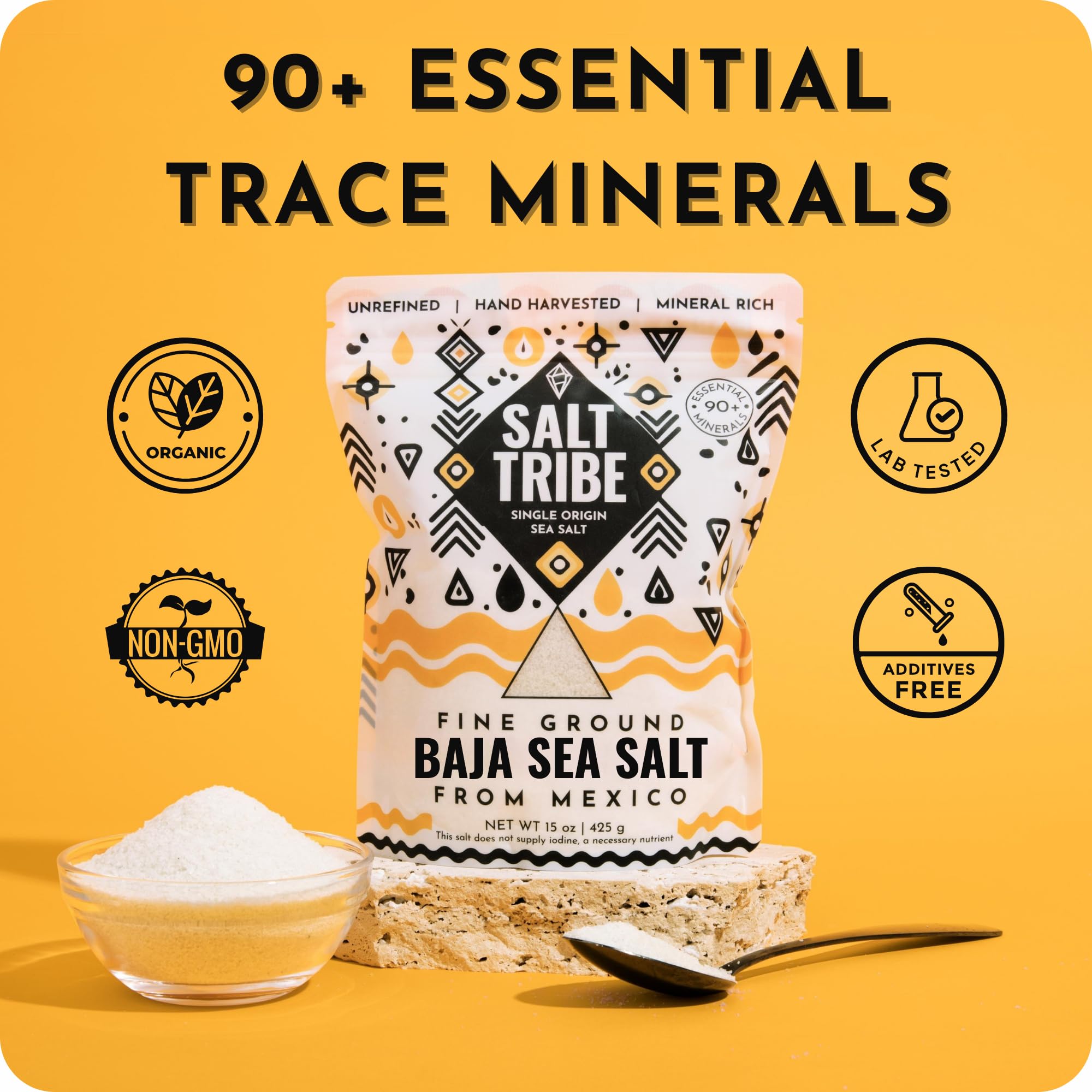 Hand-harvested Baja Sea Salt from Salt Tribe on the shoreline.