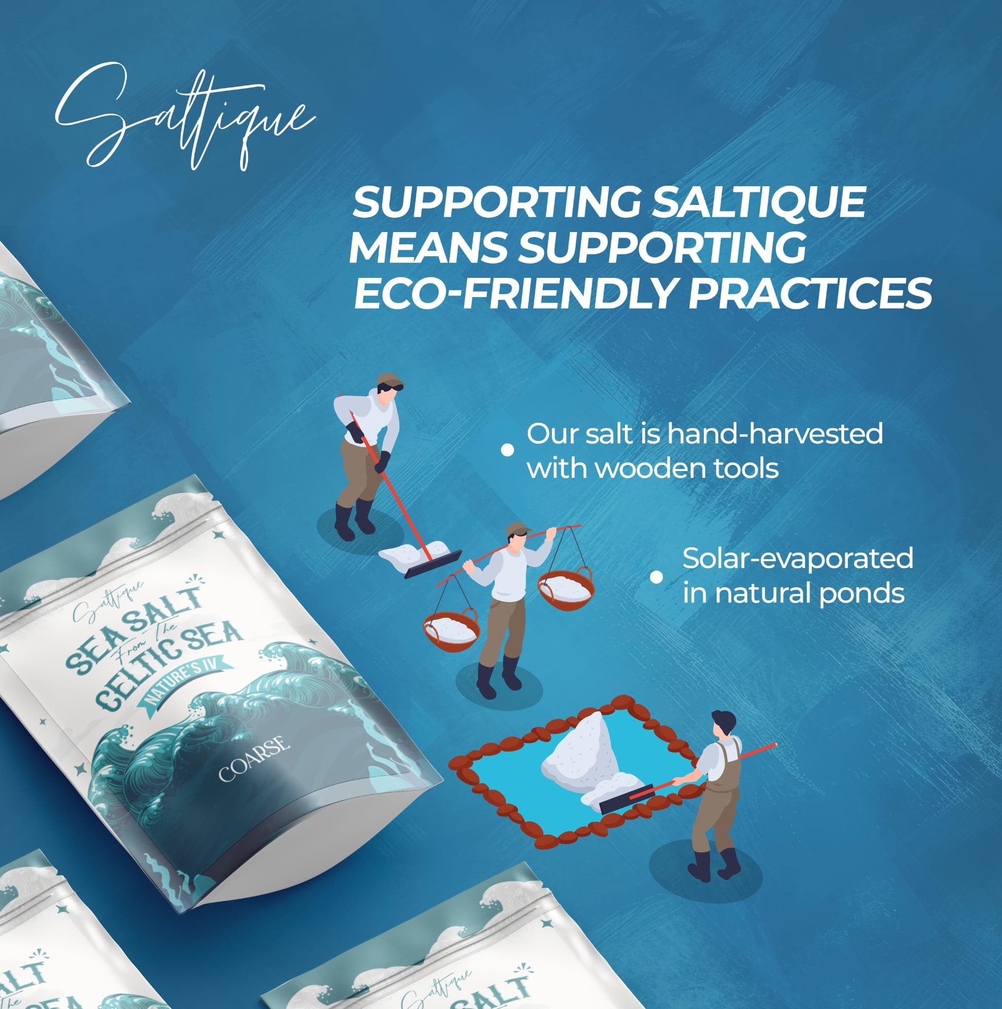 Saltique packaging on kitchen shelf highlighting Celtic Sea origin.