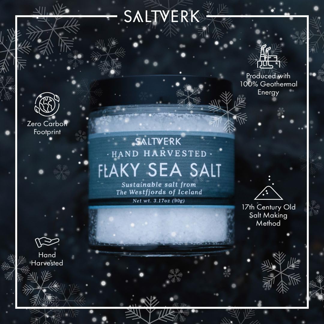 Saltverk hand harvested flakes provide mineral-rich seasoning with delicate crunch.