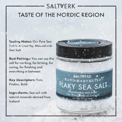 Saltverk Icelandic sea salt pack highlights premium flakes for seasoning and brining.