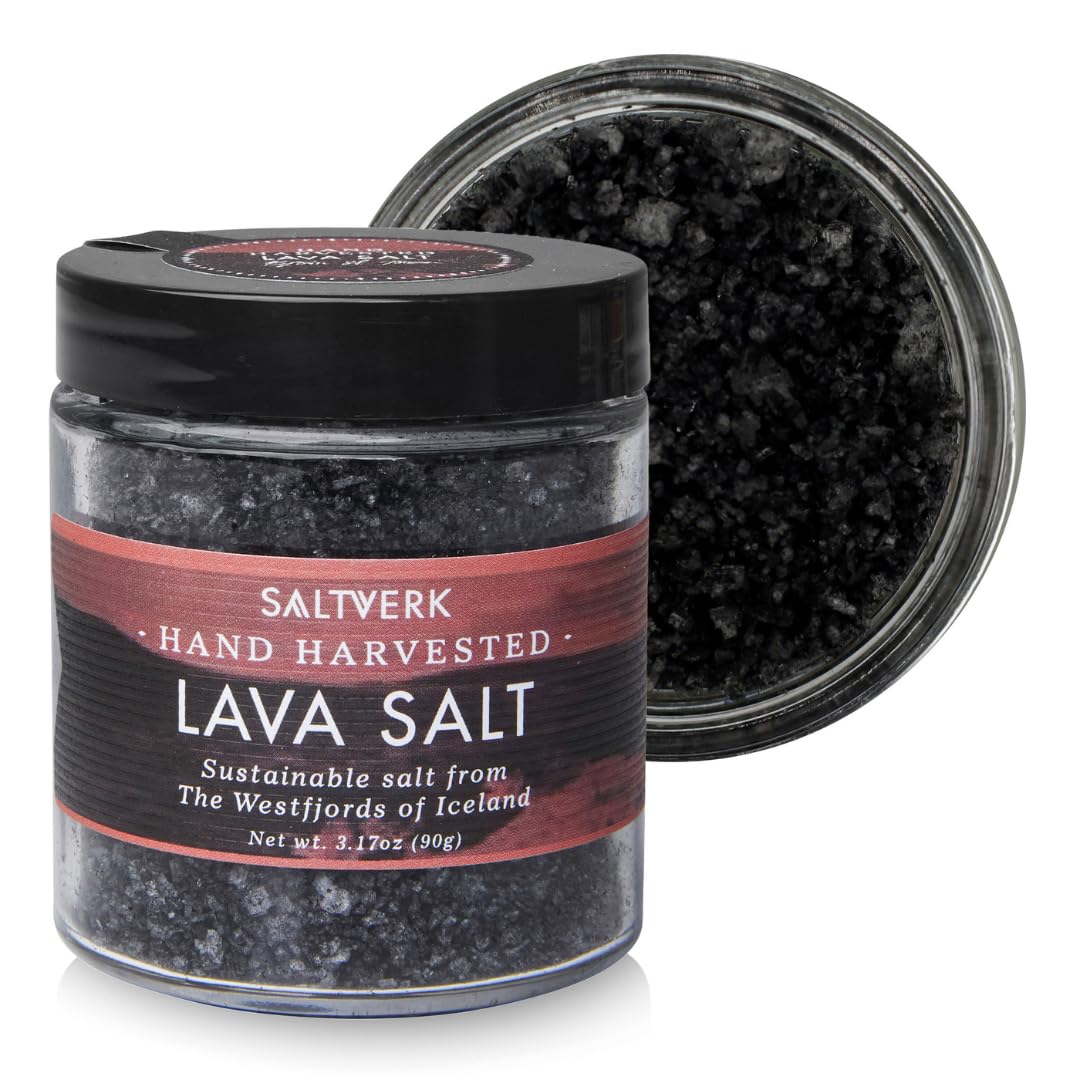 Saltverk Lava Salt packaging highlights premium Icelandic gourmet salt for refined kitchens.