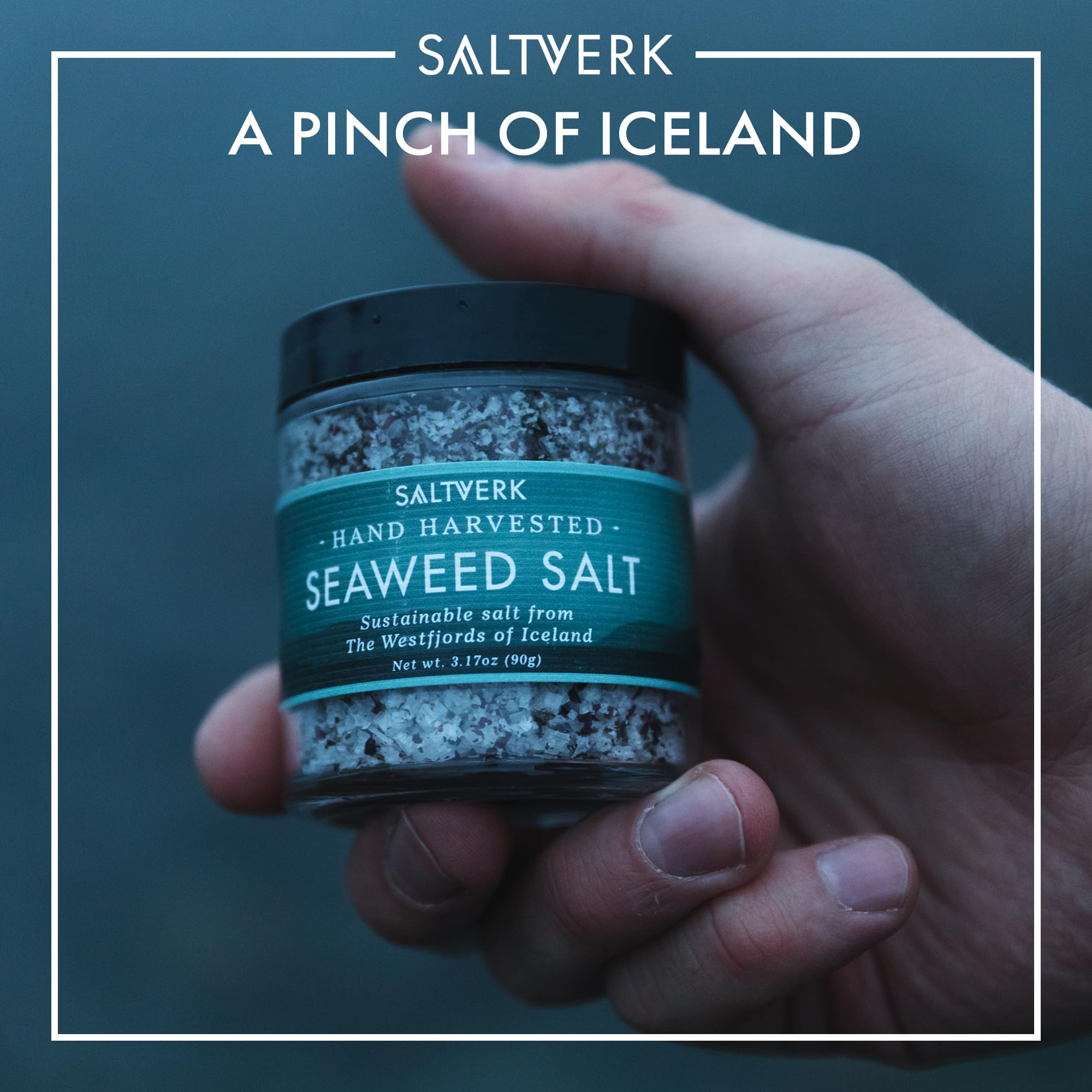 Saltverk seaweed salt finishing touch on soup highlights depth.