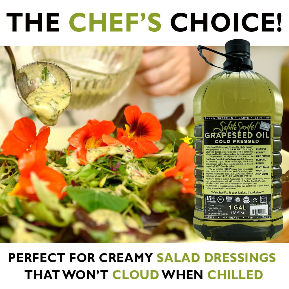 Salute Santé grapeseed oil gallon container—great value for home cooks.