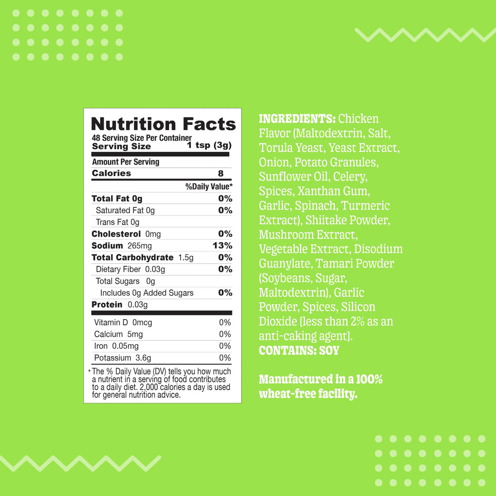 SAMABILA Chicken Lite powder in bowl, gluten free and vegan-friendly flavor base.