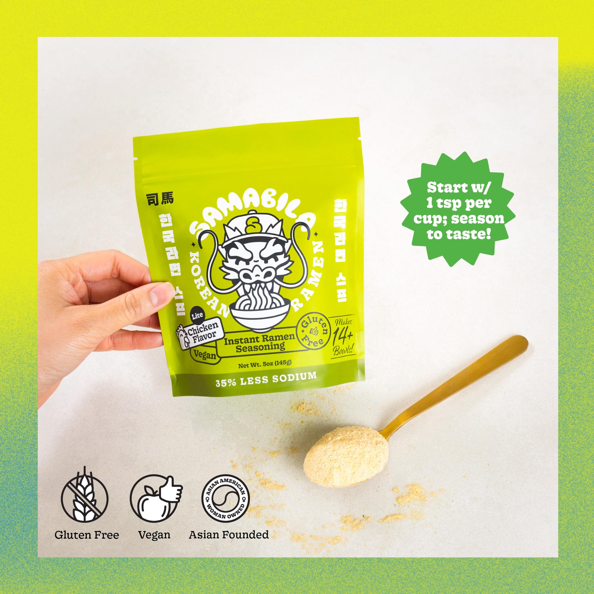 SAMABILA Chicken Lite stand-up pouch keeps seasoning fresh and handy.