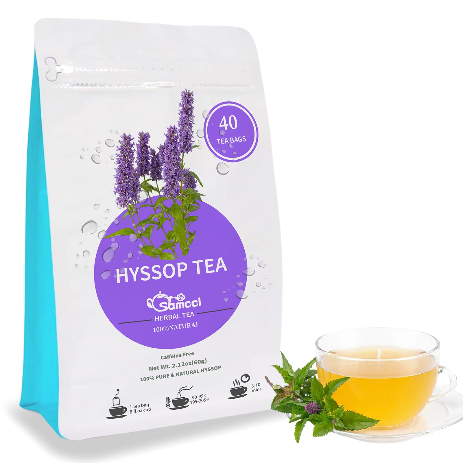 Samcci Hyssop Tea bags in packaging promote a convenient daily ritual for relaxation.