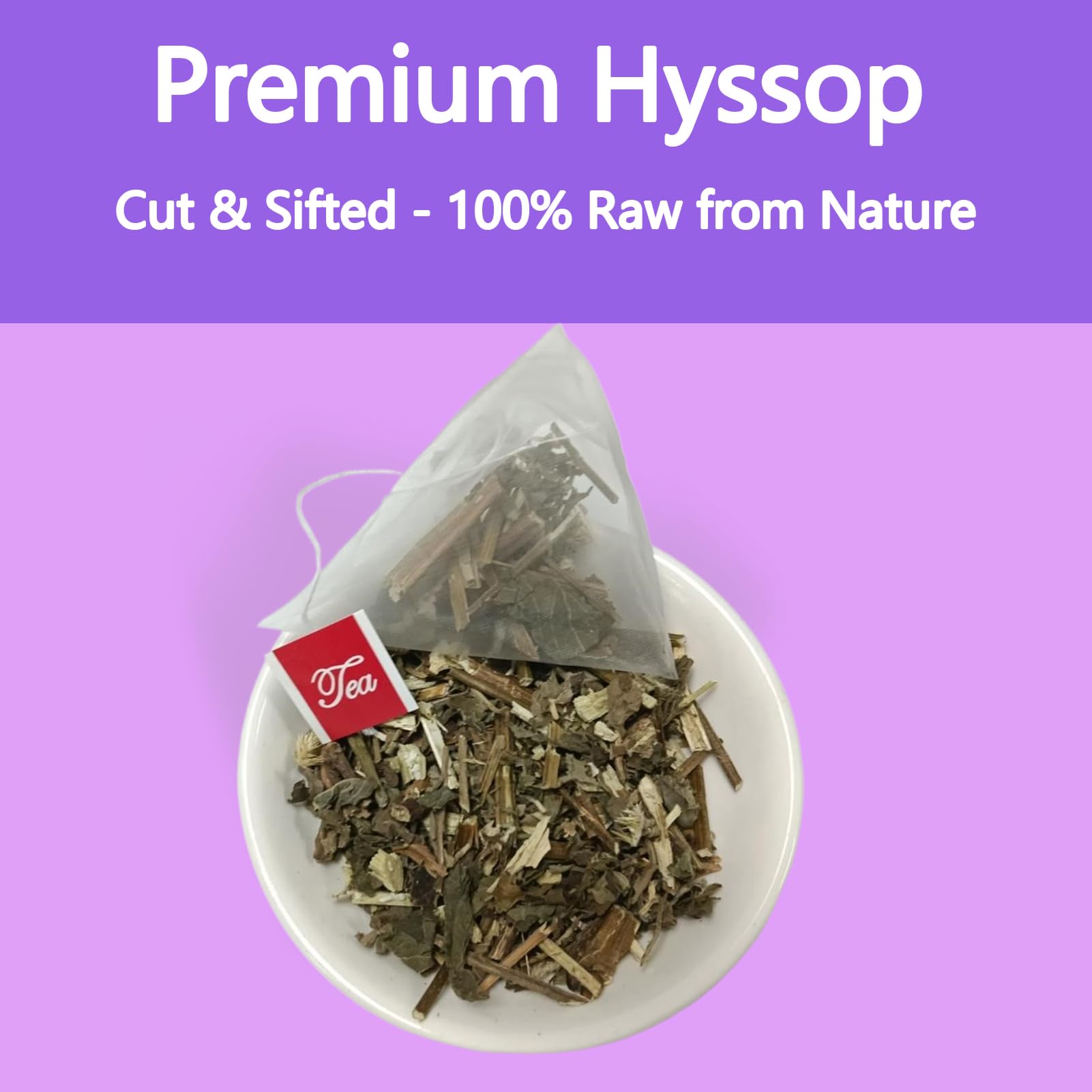 Samcci Hyssop Tea close-up reveals delicate leaves and natural color.