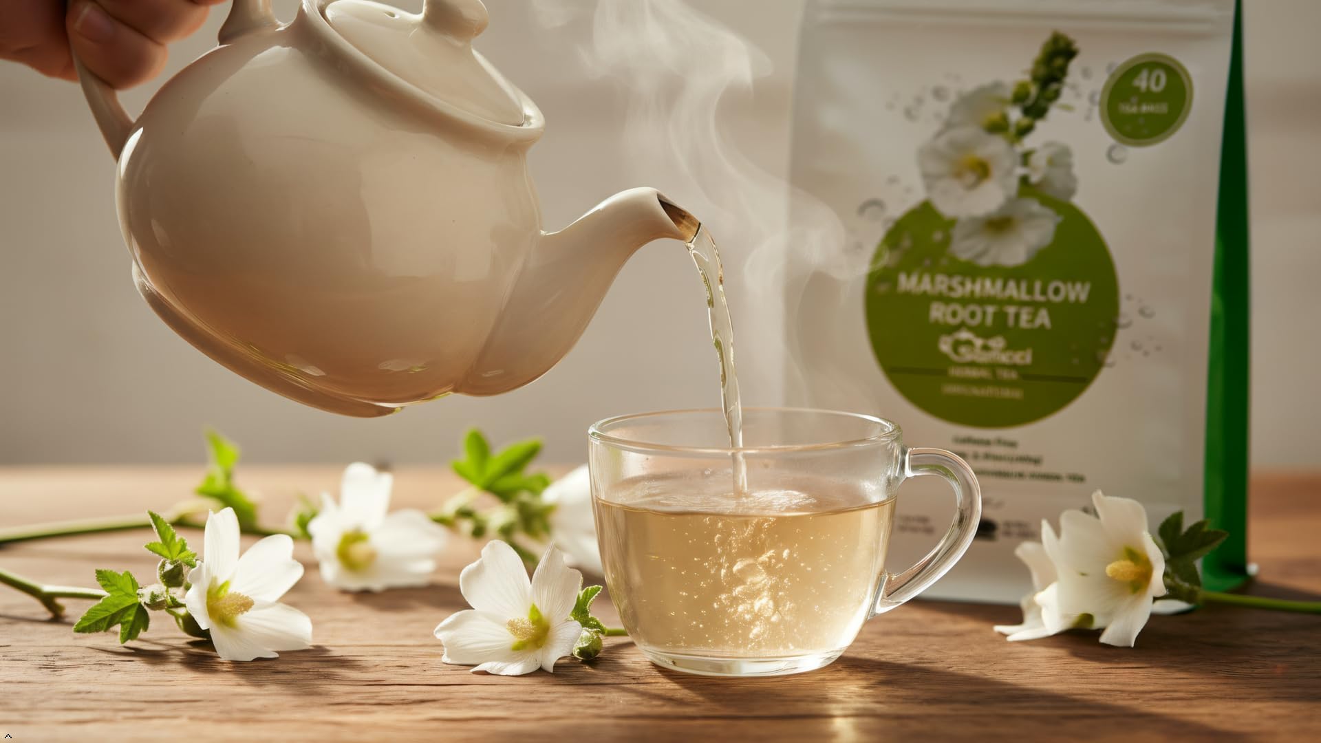 SAMCCI Marshmallow Root Tea ingredients panel emphasizing natural roots