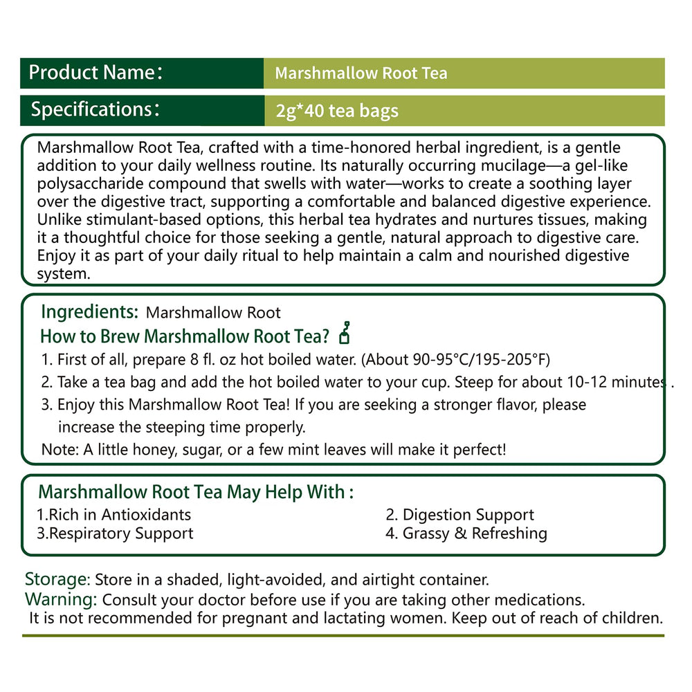 SAMCCI Marshmallow Root Tea no-sugar claim on packaging