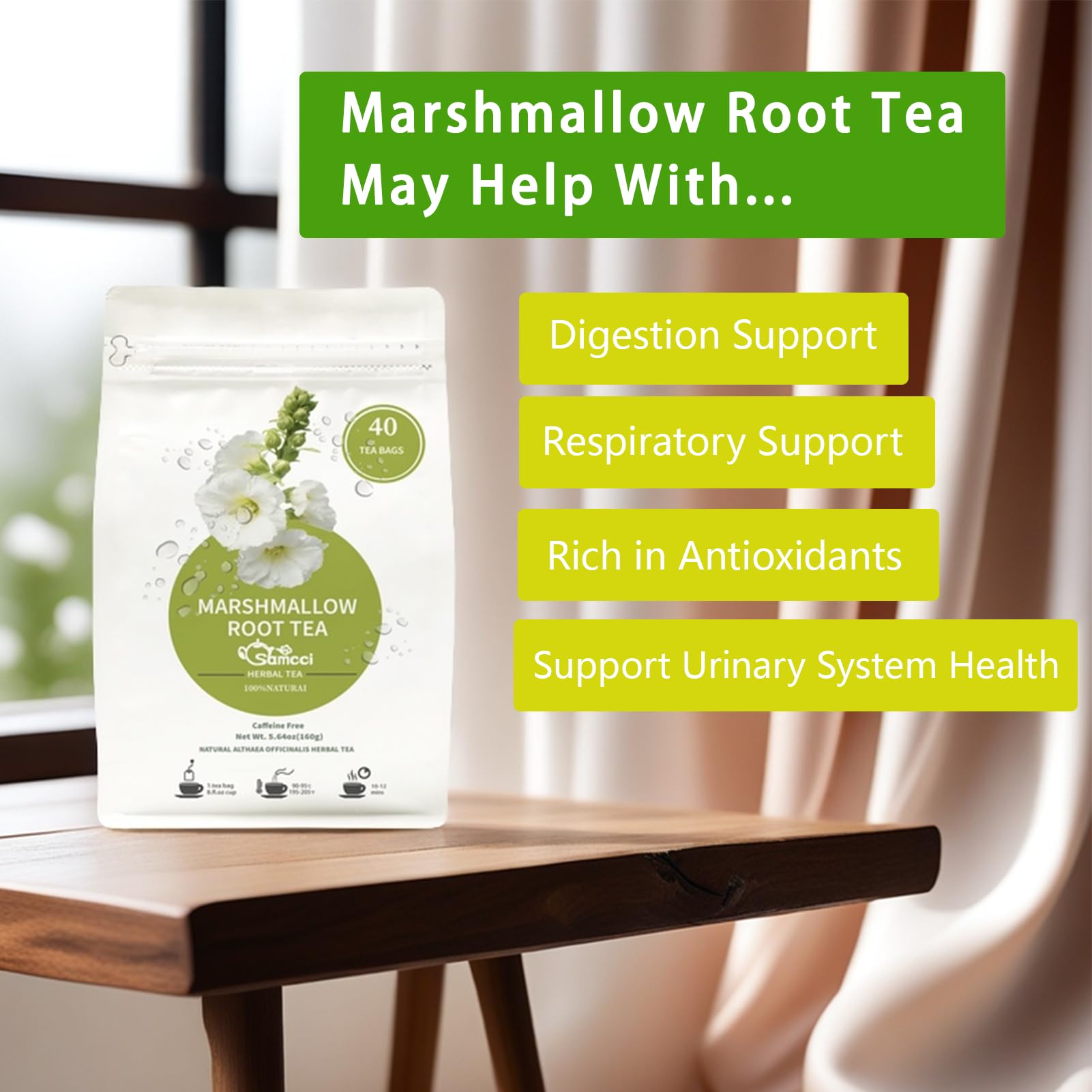 SAMCCI Marshmallow Root Tea vegan-glutenfree label for inclusive use