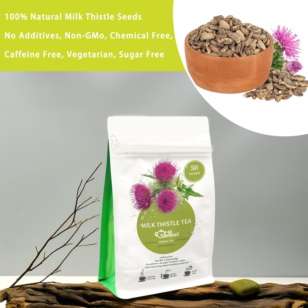 Close-up of dried milk thistle seeds used in SAMCCI tea bags