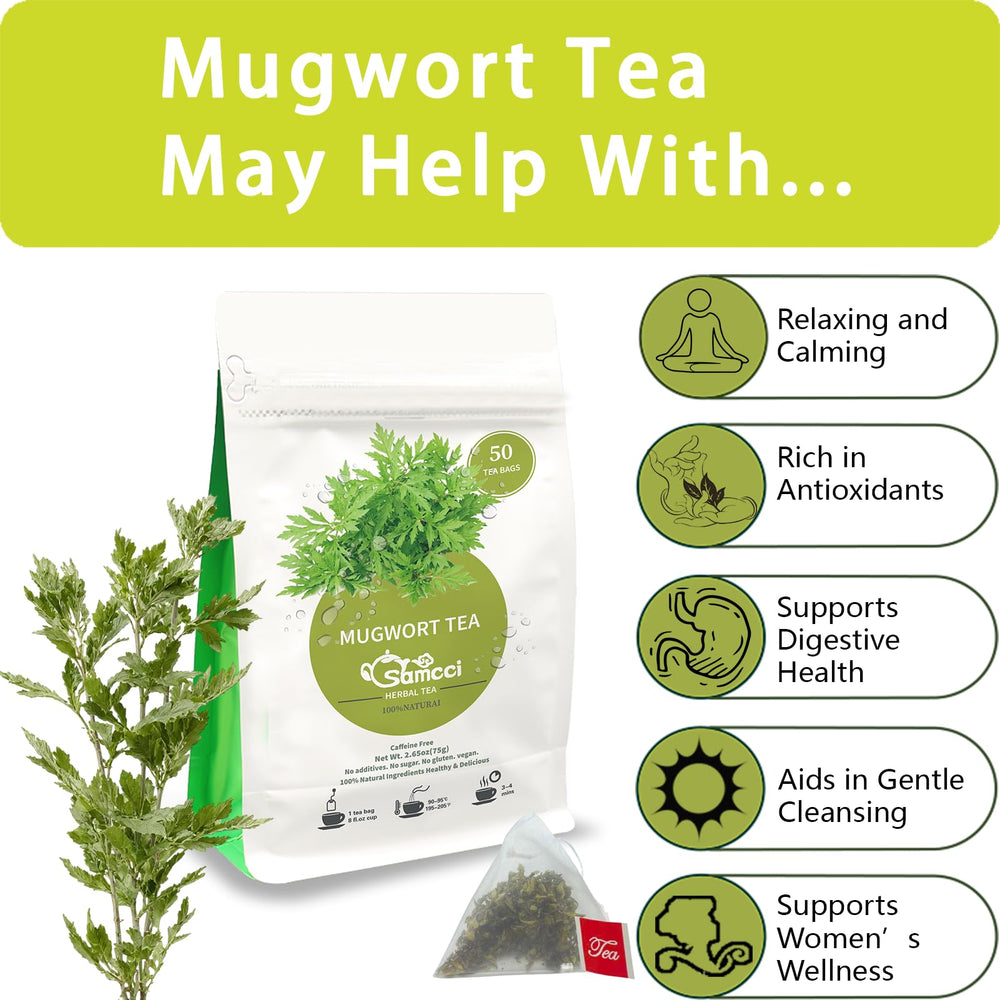 Samcci Mugwort Tea Bag close-up highlighting natural leaves and relaxing aroma