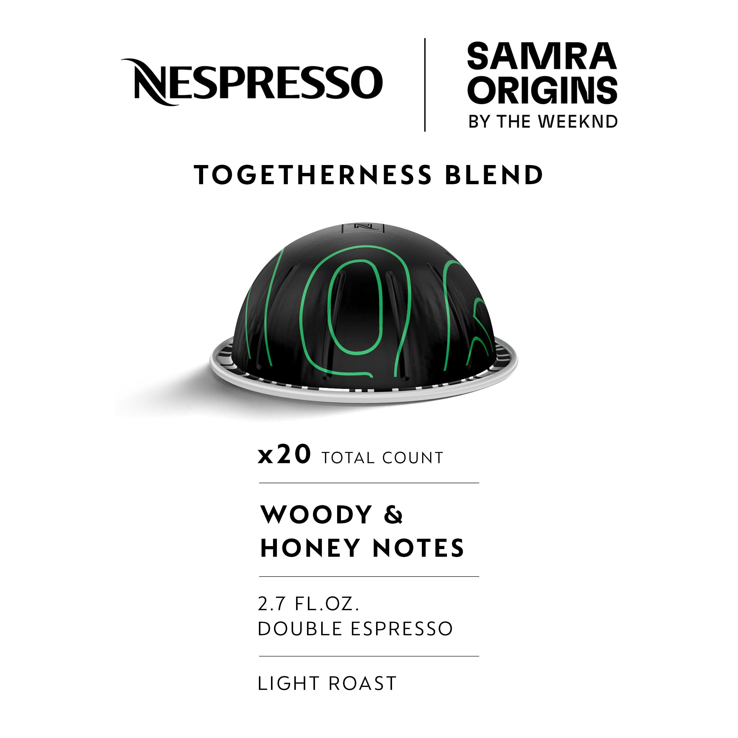 Two sleeves of 10 SAMRA ORIGINS pods totaling 20 for Vertuo machines.