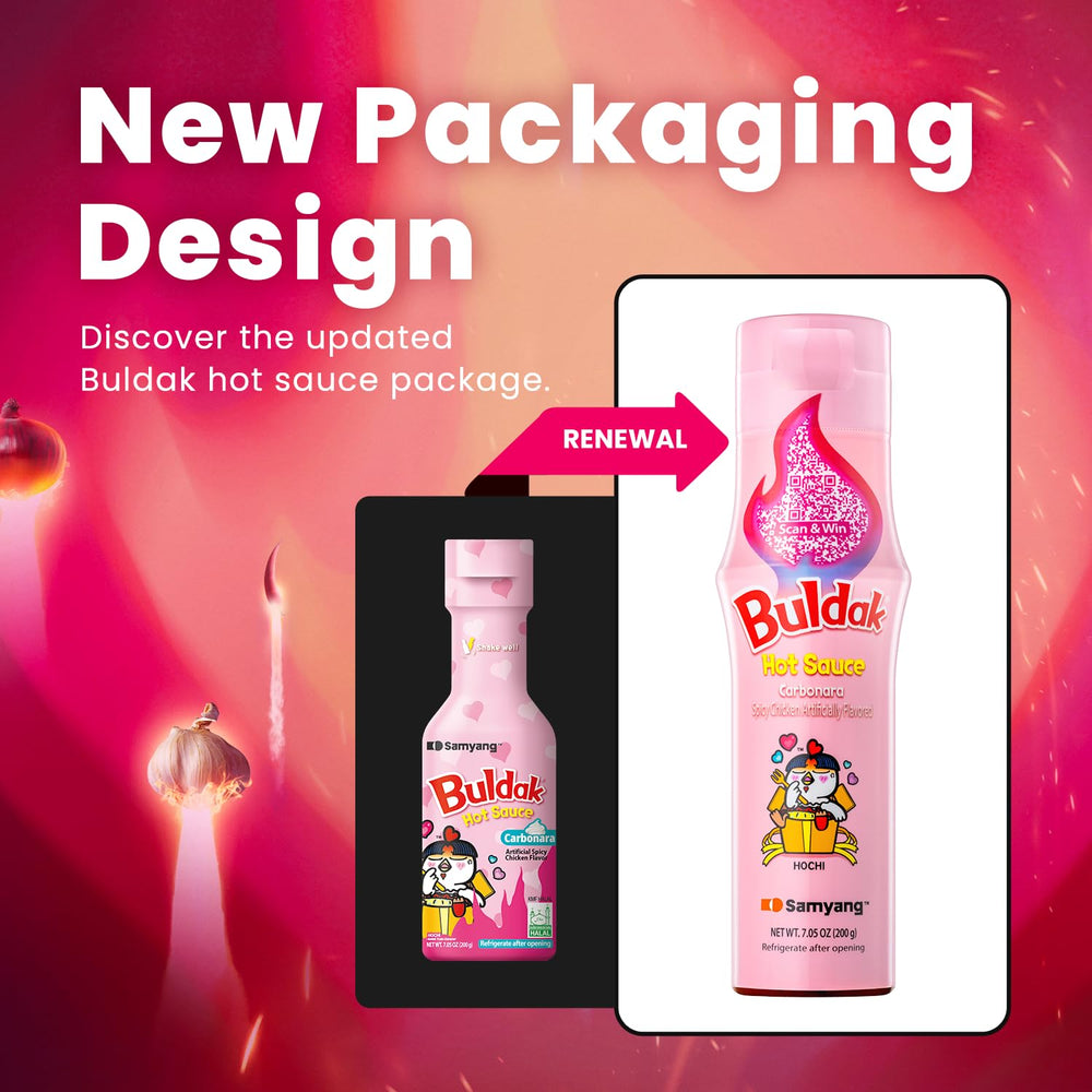 Samyang Buldak pack-of-2 bottles with bold, fiery sauce.
