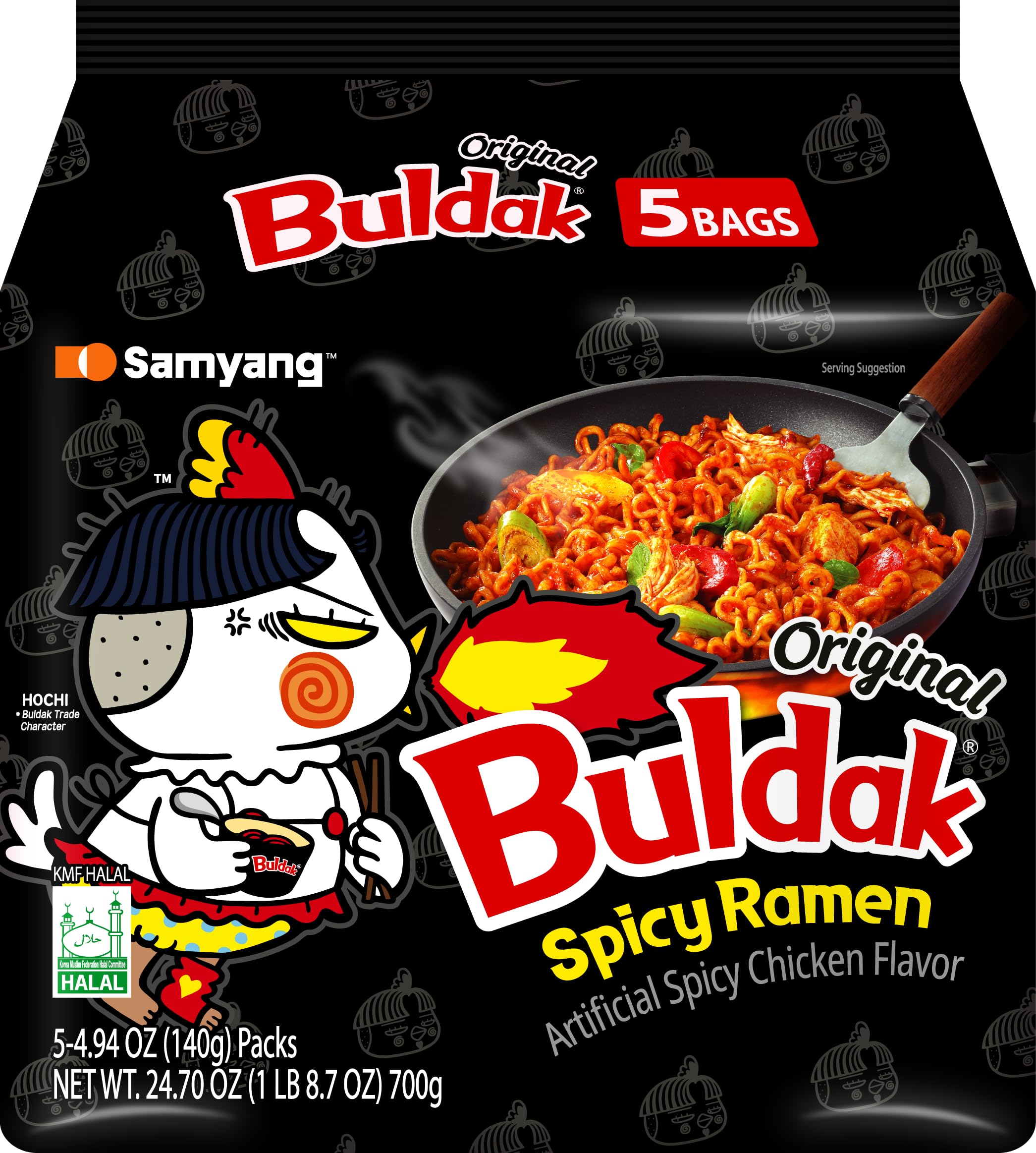 SAMYANG Buldak ramen pack of five for quick, spicy weeknight dinners.