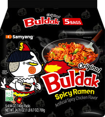 SAMYANG Buldak ramen pack of five for quick, spicy weeknight dinners.