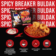 SAMYANG Buldak sauce and sesame flakes add bold heat and texture.