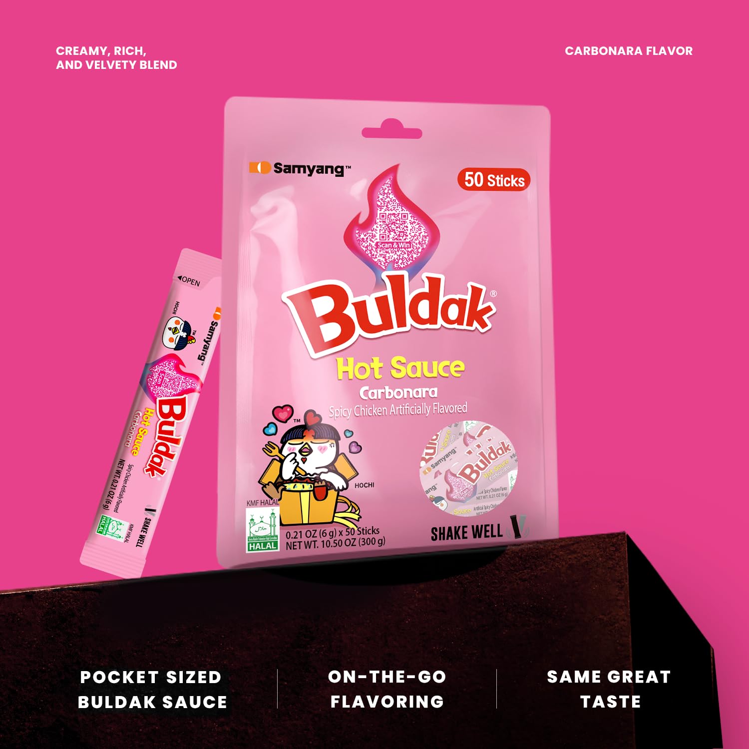 Samyang Buldak Spicy Chicken Stick Sauce used to upgrade ramen or snacks.