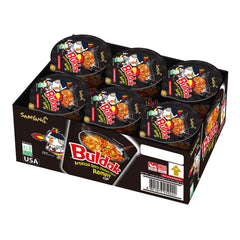 SAMYANG Buldak spicy cup noodles packaging image highlighting quick, fiery flavor for busy days.