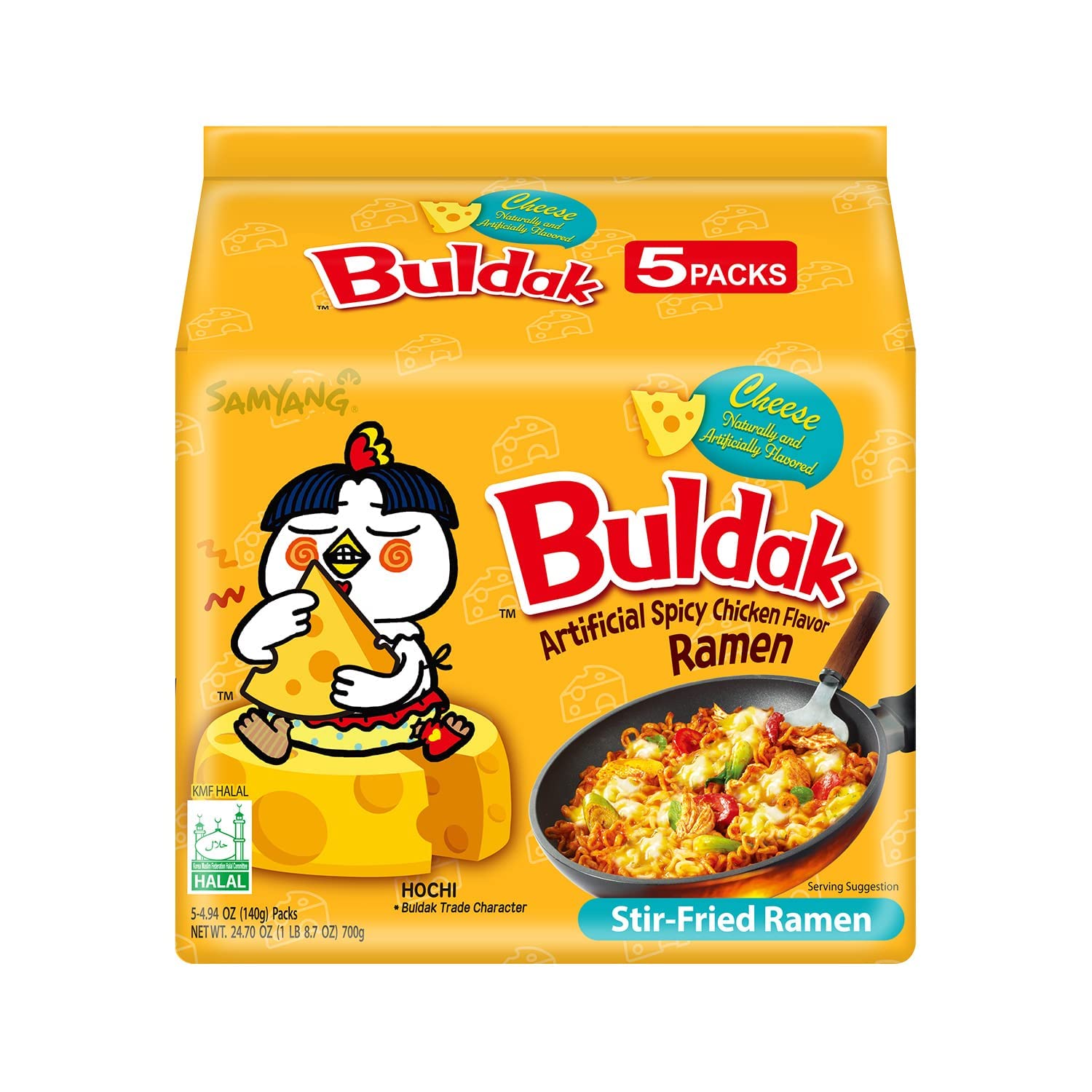 Samyang Buldak Spicy Ramen Cheese 5-pack for quick, flavorful meals.