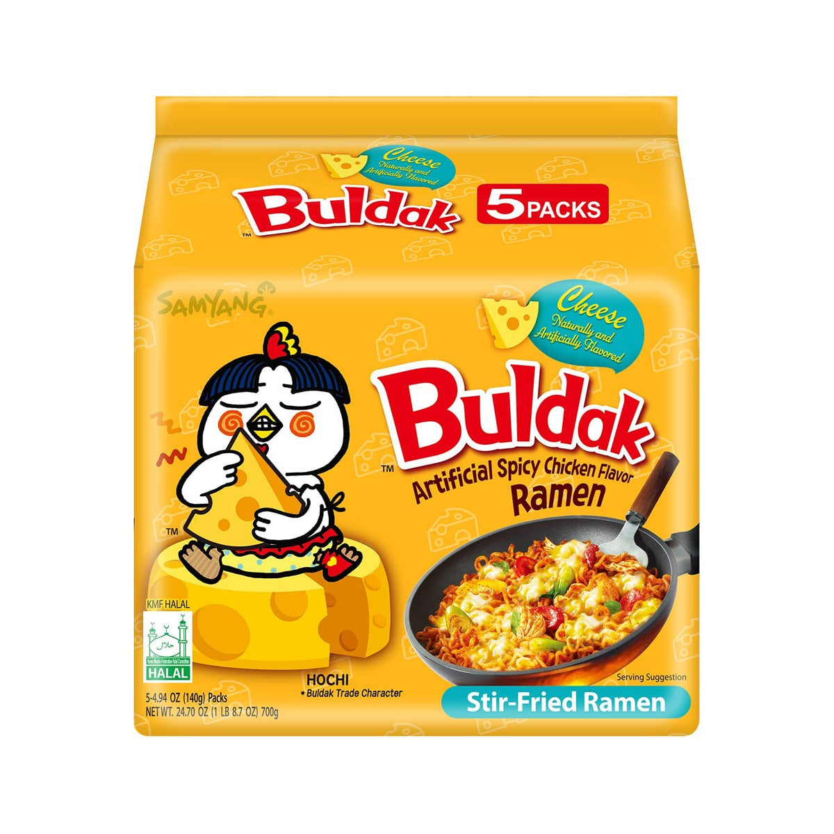 Samyang Buldak Spicy Ramen Cheese 5-pack for quick, flavorful meals.